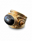 GAS BIJOUX - BAGUE SIMONE dorée à l'or fin - ONYX ET OEIL DE TIGRE - taille M