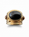 GAS BIJOUX - BAGUE SIMONE dorée à l'or fin - ONYX ET OEIL DE TIGRE - taille M
