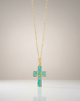 GAS BIJOUX - SAUTOIR CROIX serti doré à l'or fin - TURQUOISE