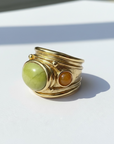 GAS BIJOUX - BAGUE SIMONE DORÉE à l'or fin - Jade teintée et Cornaline - Taille XL