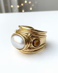 GAS BIJOUX - BAGUE SIMONE DORÉE à l'or fin - NACRE et OEIL DE TIGRE - TAILLE XL