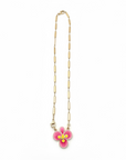 GAS BIJOUX - COLLIER MIRAGE TRÈFLE émail fuschia et jaune doré à l’or fin