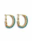 GAS BIJOUX - BOUCLES D'OREILLES CREOLES LYRE dorées à l'or fin - APATITE BLEUE - BEST SELLER