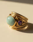 GAS BIJOUX - BAGUE SIMONE DORÉE À L'OR FIN - AVENTURINE ET AMETHYSTE - taille L
