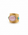 GAS BIJOUX - BAGUE SIMONE DORÉE À L'OR FIN - QUARTZ ROSE ET AVENTURINE - TAILLE M