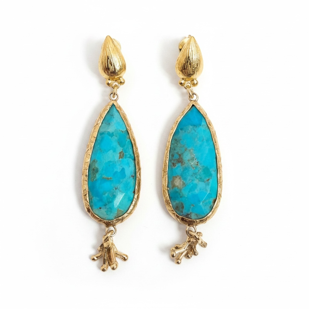 GAS BIJOUX - BOUCLES D'OREILLES SERTI GOUTTE PETIT MODELE - TURQUOISE