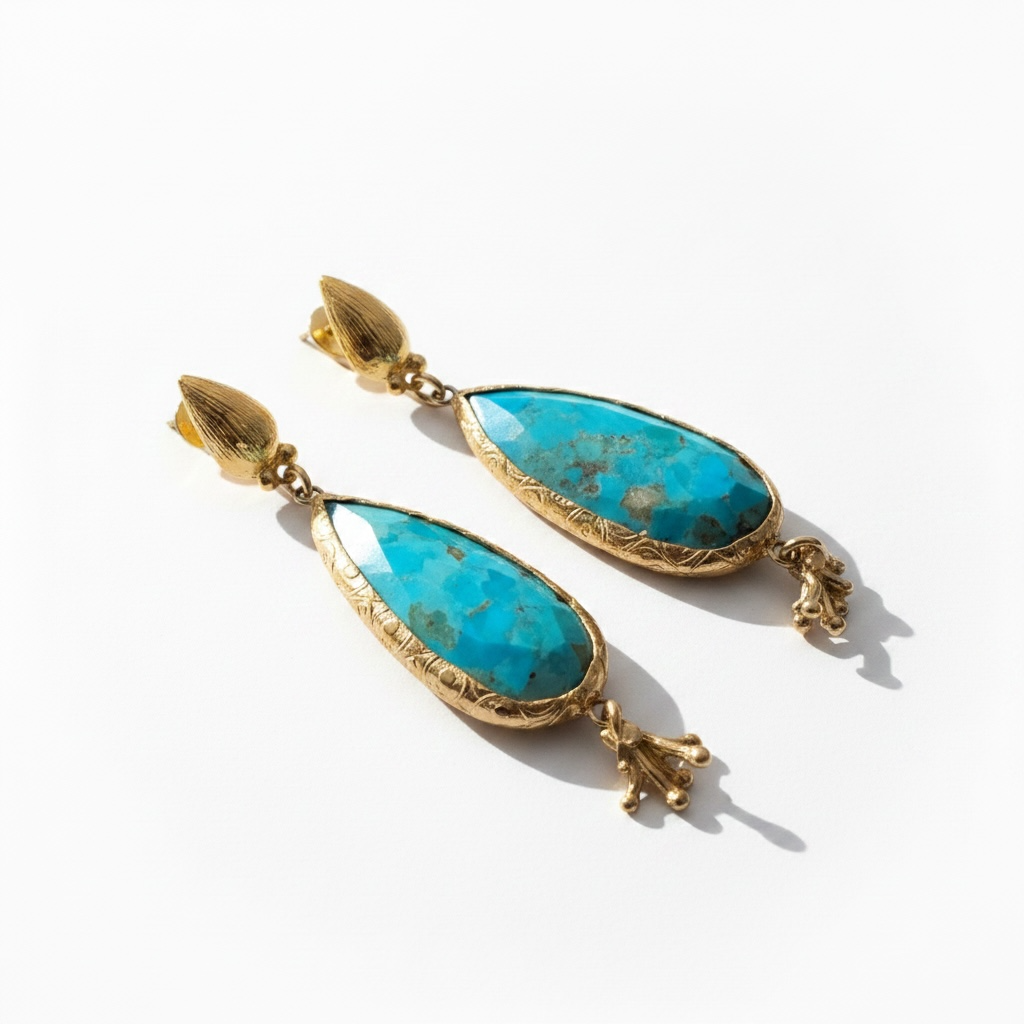 GAS BIJOUX - BOUCLES D'OREILLES SERTI GOUTTE PETIT MODELE - TURQUOISE
