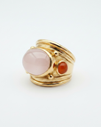 GAS BIJOUX - BAGUE SIMONE DOREE - QUARTZ ROSE ET CORNALINE - TAILLE S
