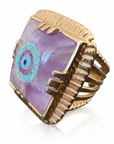 GAS BIJOUX - BAGUE ARTY CHEVALIERE DOREE - AMETHYSTE ET OEIL DE NAZAR - TAILLE L