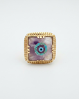 GAS BIJOUX - BAGUE ARTY CHEVALIERE DOREE - AMETHYSTE ET OEIL DE NAZAR - TAILLE L