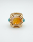 GAS BIJOUX - BAGUE SIMONE DOREE - HEMATOIDE JAUNE ET AVENTURINE - TAILLE S