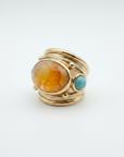 GAS BIJOUX - BAGUE SIMONE DOREE - HEMATOIDE JAUNE ET AVENTURINE - TAILLE S