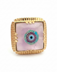 GAS BIJOUX - BAGUE CHEVALIERE ARTY DOREE - AMETHYSTE ET OEIL DE NAZAR EMAIL - TAILLE M