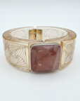 GAS BIJOUX - BRACELET ARTRY ACETATE DORÉ - ACETATE GRAVEE ET QUARTZ FRAISE AMBRÉ