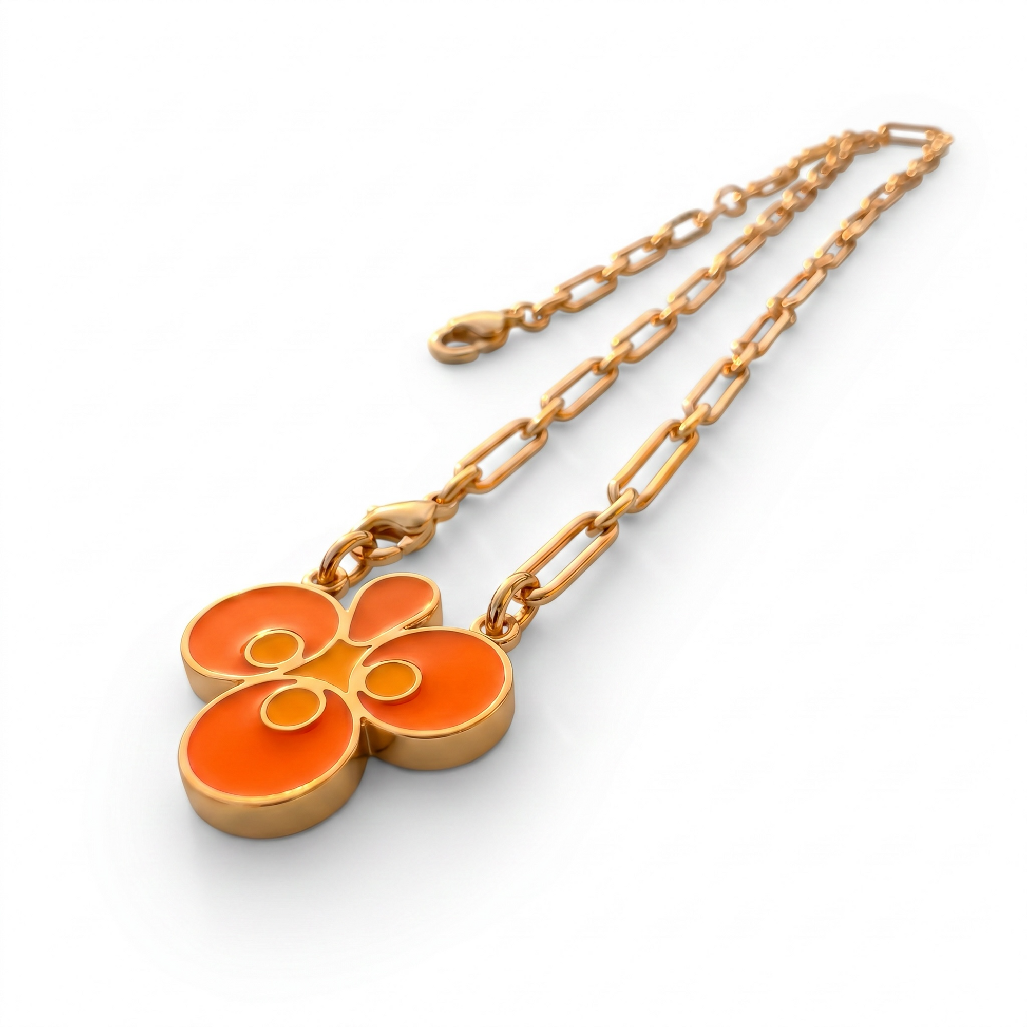GAS BIJOUX - COLLIER MIRAGE TREFLE - EMAIL ORANGE