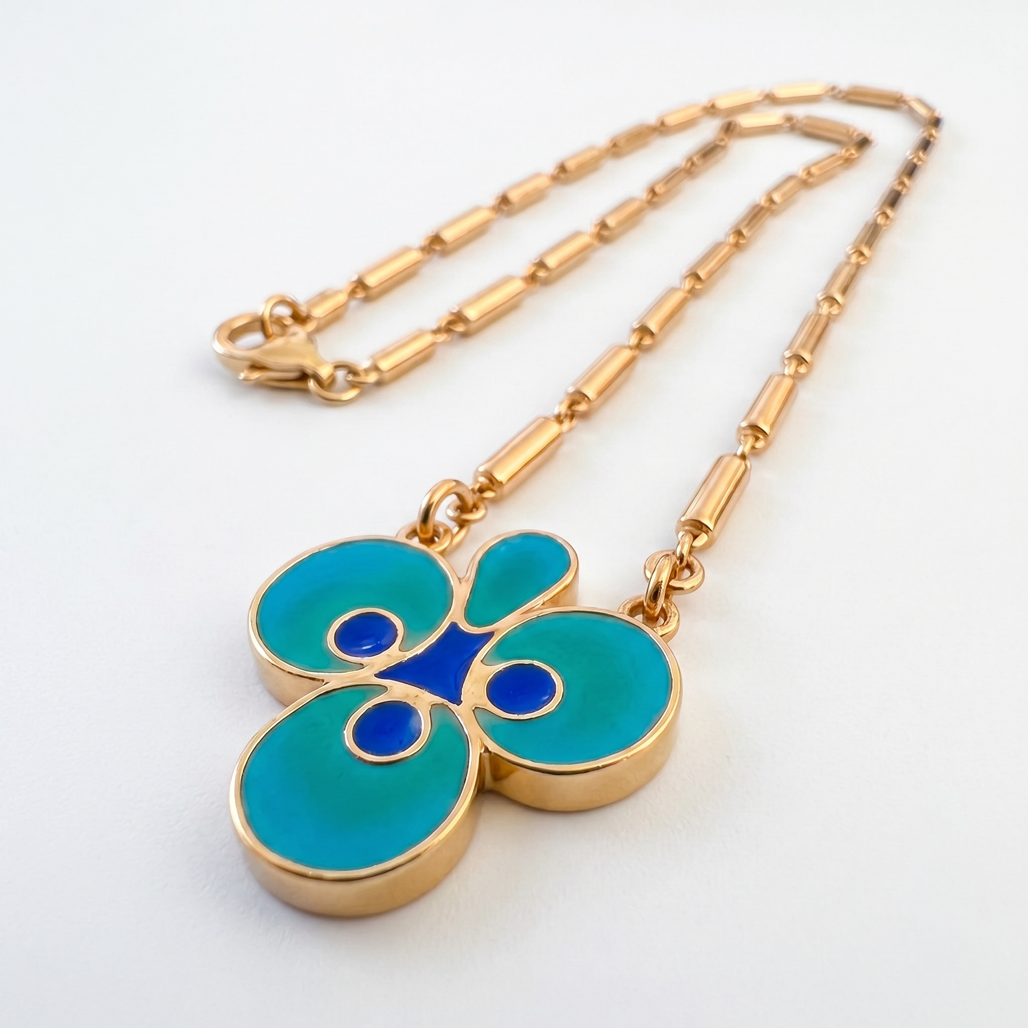 GAS BIJOUX - COLLIER MIRAGE TREFLE - EMAIL TURQUOISE