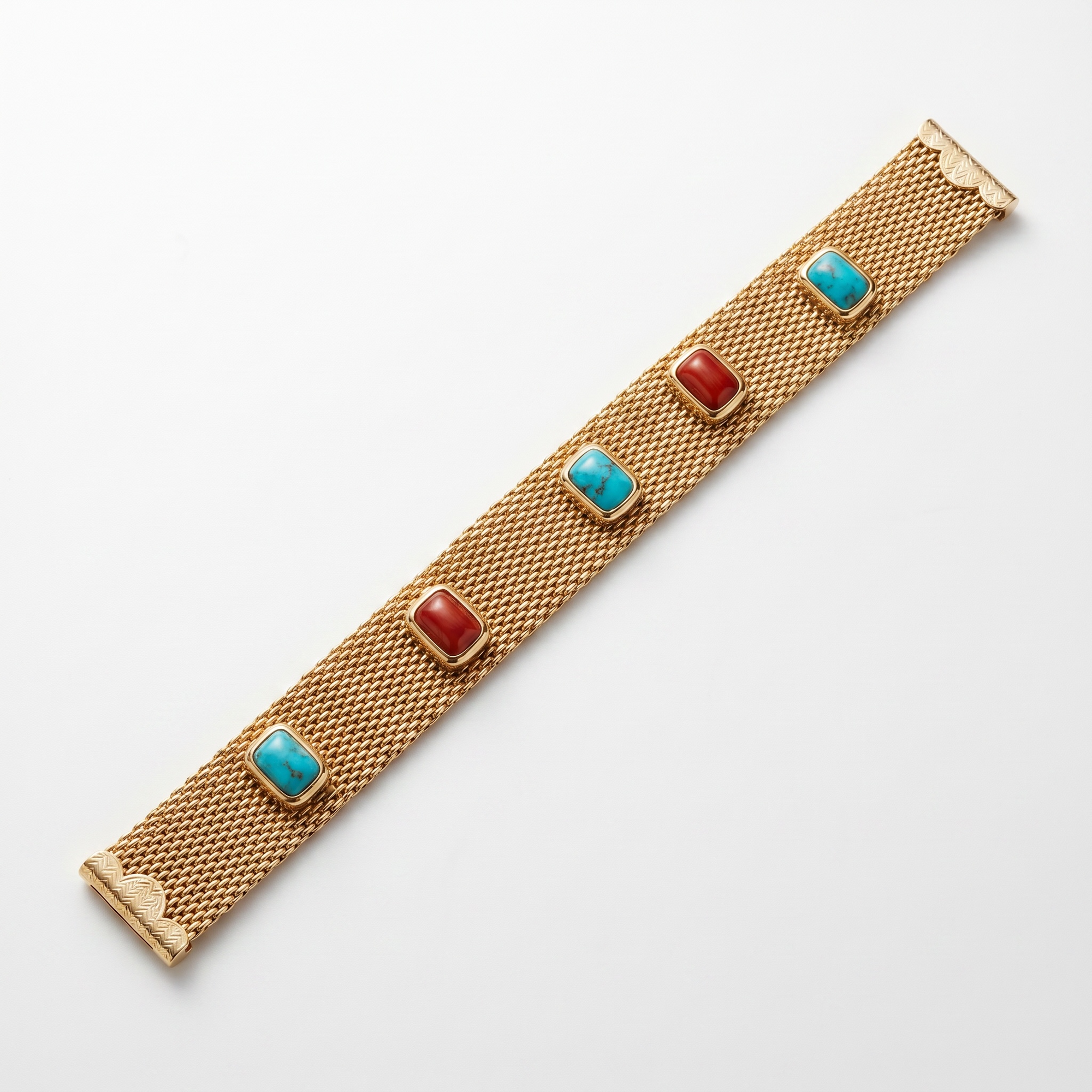GAS BIJOUX - BRACELET TOTEM PIERRE CORNALINE ET TURQUOISE DORE - TAILLE 2