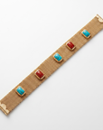 GAS BIJOUX - BRACELET TOTEM PIERRE CORNALINE ET TURQUOISE DORE - TAILLE 2