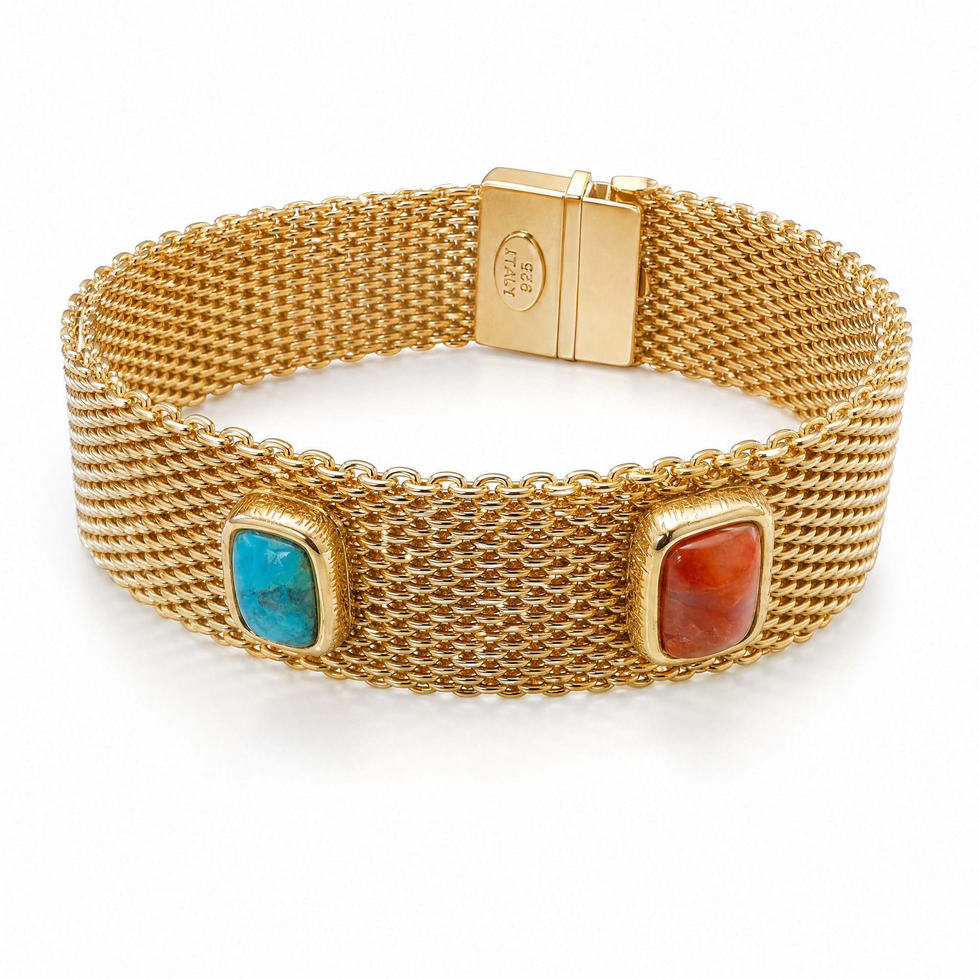 GAS BIJOUX - BRACELET TOTEM PIERRE CORNALINE ET TURQUOISE DORE - TAILLE 2