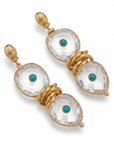 GAS BIJOUX - BOUCLES D'OREILLES SIRENA DORÉES - CRISTAL BLANC ET TURQUOISE