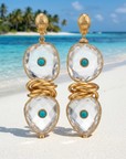 GAS BIJOUX - BOUCLES D'OREILLES SIRENA DORÉES - CRISTAL BLANC ET TURQUOISE