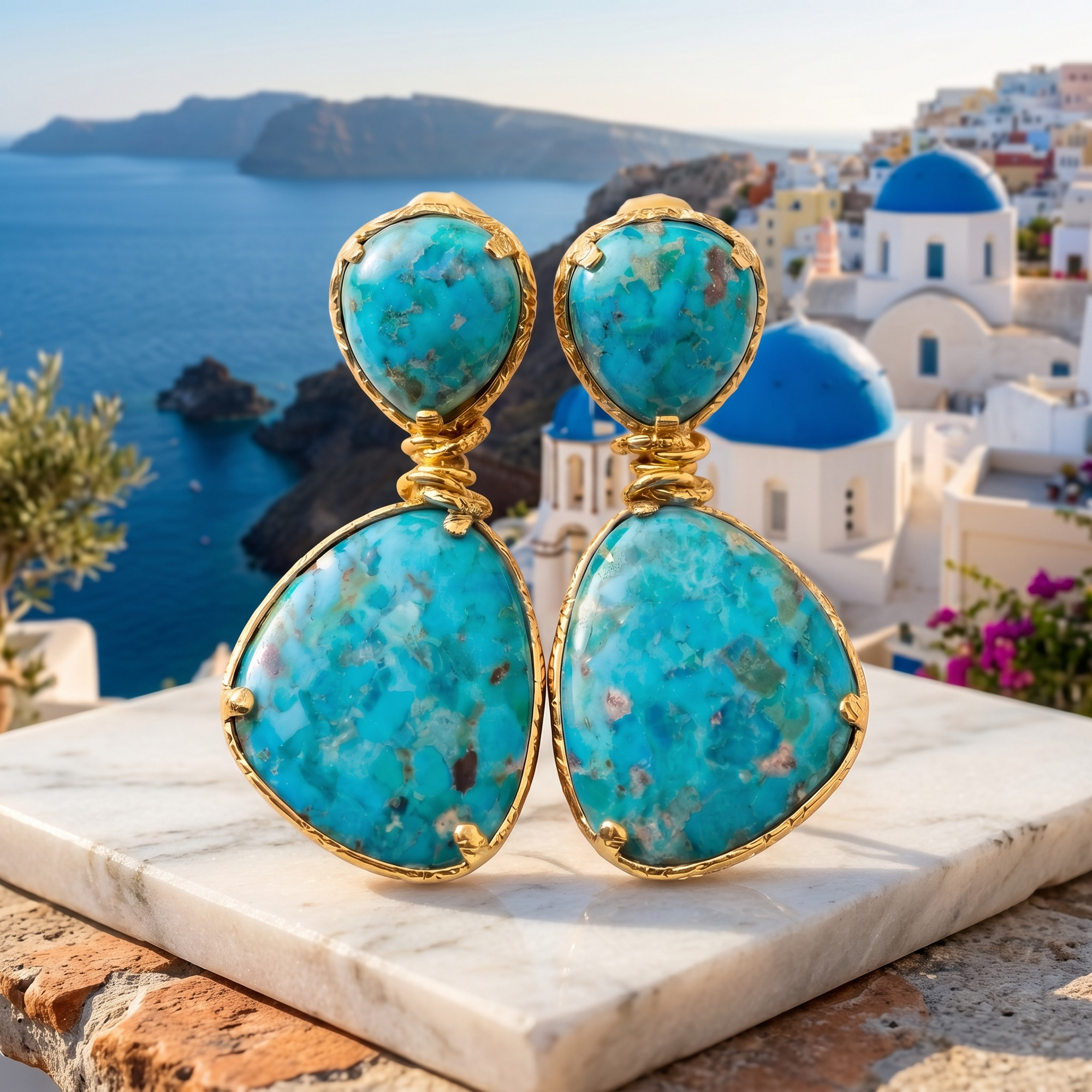 GAS BIJOUX - BOUCLES D'OREILLES SILIA DORÉES - TURQUOISE