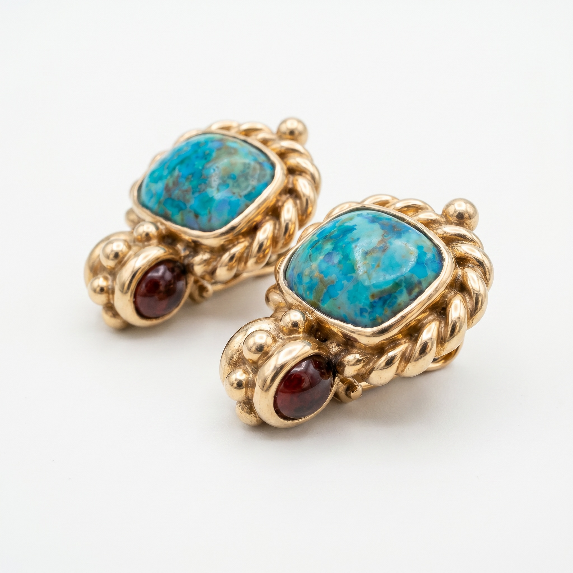 GAS BIJOUX - BOUCLES D'OREILLES AMARANTE PUCES DORÉEES - CABOCHONS TURQUOISE