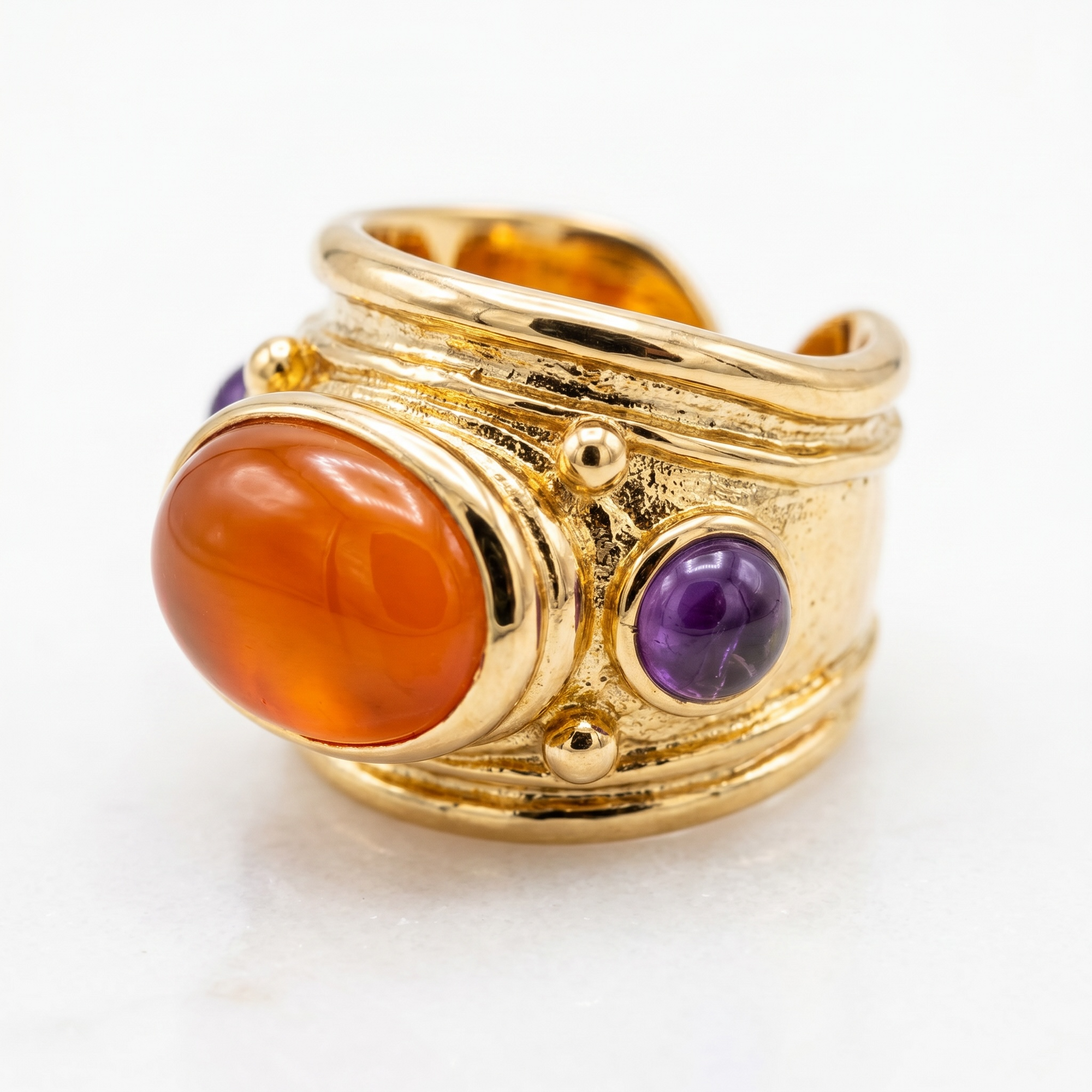 GAS BIJOUX - BAGUE SIMONE DORÉE - CORNALINE ET AMETHYSTE - TAILLE M