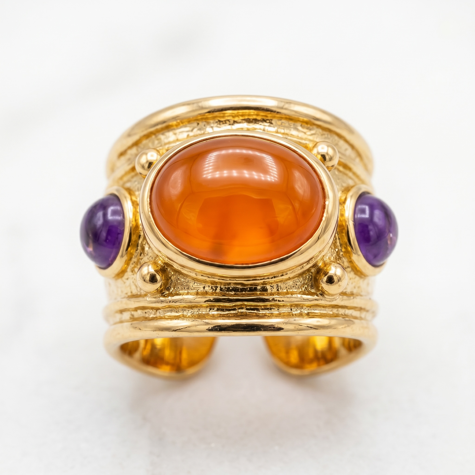 GAS BIJOUX - BAGUE SIMONE DORÉE - CORNALINE ET AMETHYSTE - TAILLE M