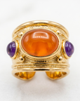 GAS BIJOUX - BAGUE SIMONE DORÉE - CORNALINE ET AMETHYSTE - TAILLE M