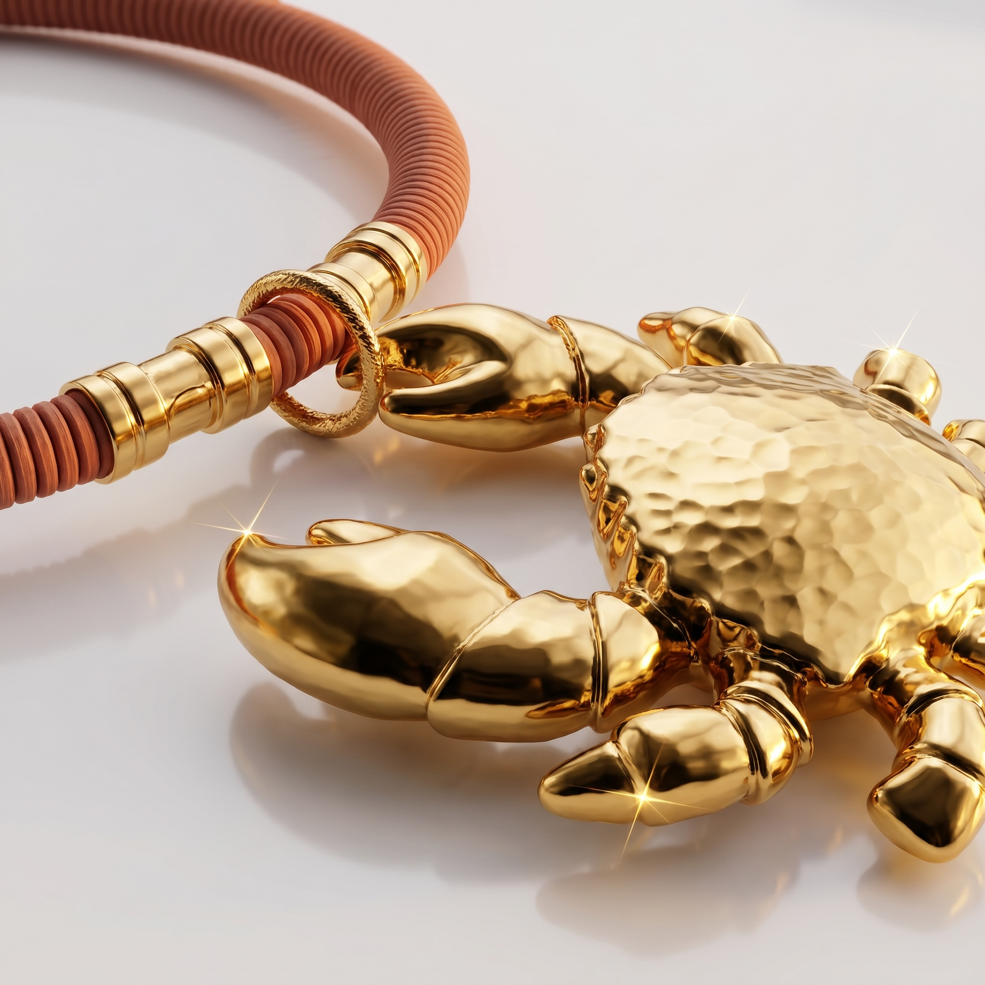 GAS BIJOUX - COLLIER SARI KRABE DORE - CUIR MARRON