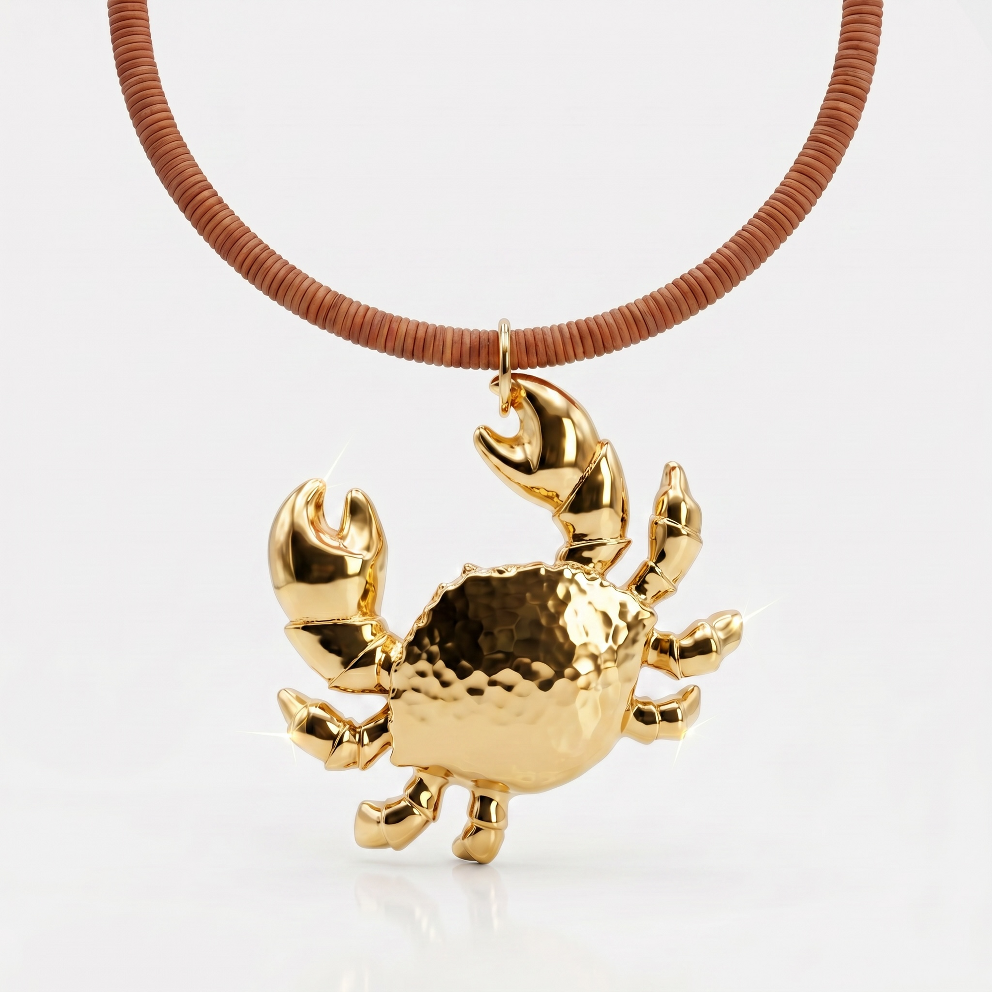 GAS BIJOUX - COLLIER SARI KRABE DORE - CUIR MARRON