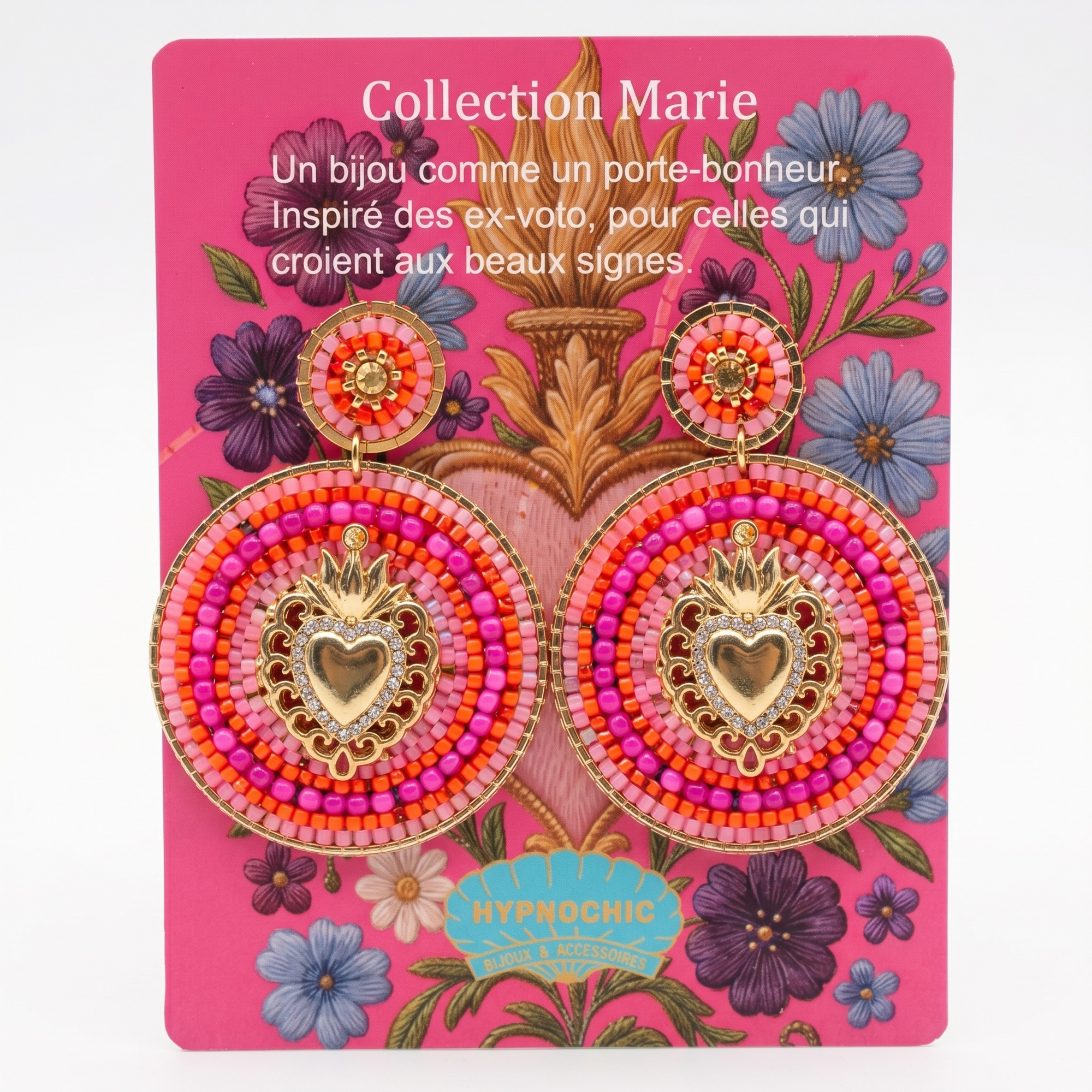 HYPNOCHIC - BPOUCLES D'OREILLES TIGES DROITES - EX VOTO - FUSHIAS