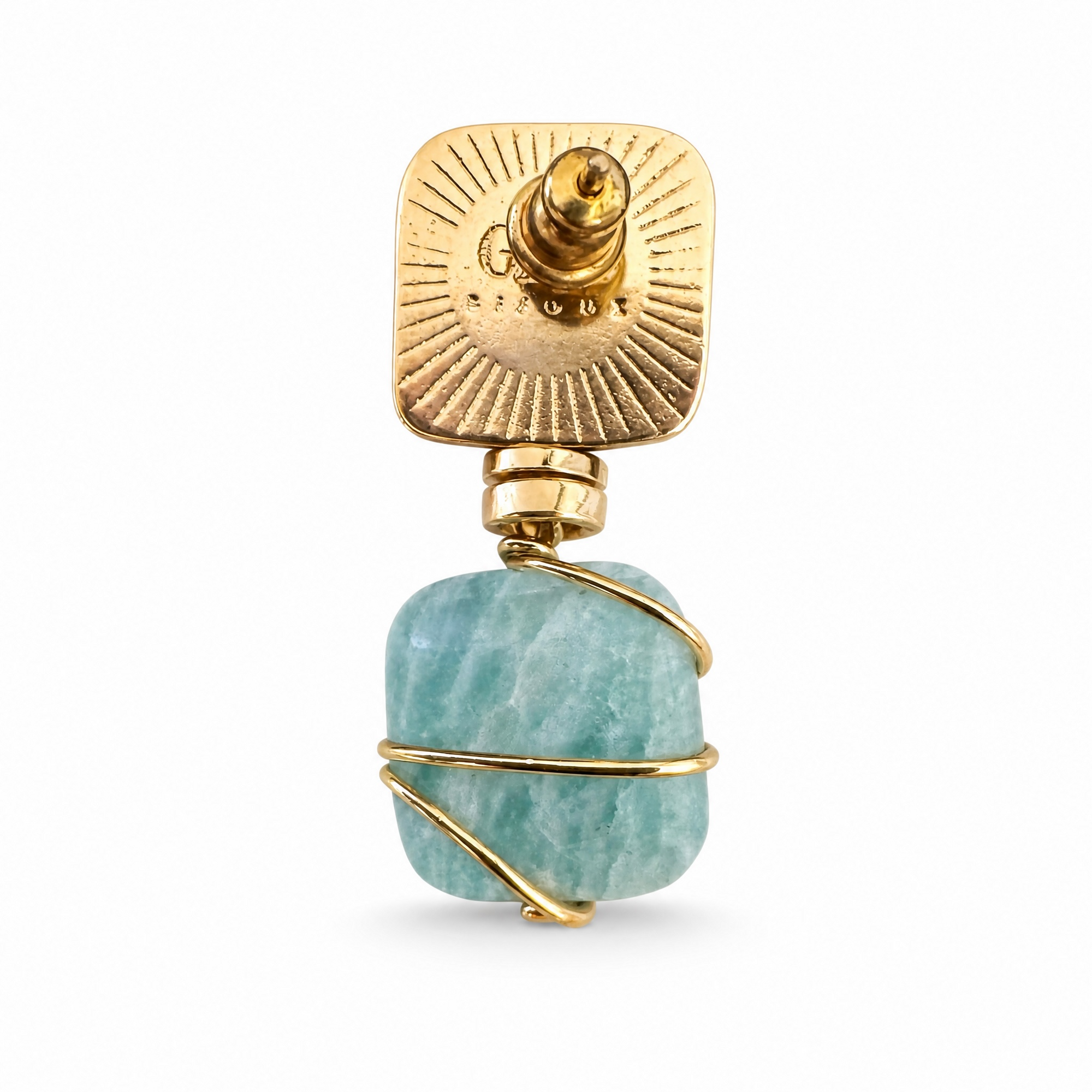 GAS BIJOUX - BOUCLES D'OREILLES RAINBOW SQUARE PETIT MODELE DORÉES - AMAZONITE