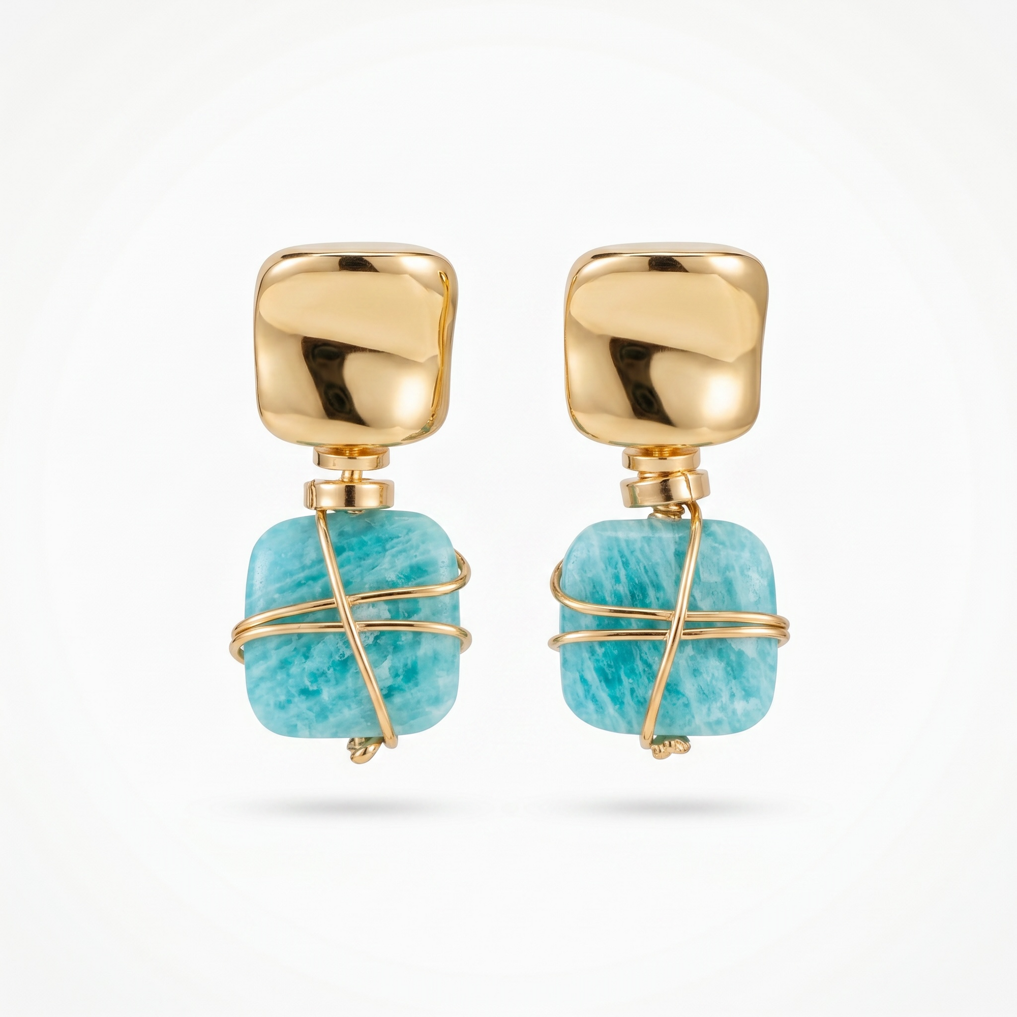 GAS BIJOUX - BOUCLES D'OREILLES RAINBOW SQUARE PETIT MODELE DORÉES - AMAZONITE