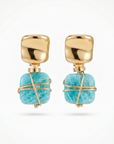 GAS BIJOUX - BOUCLES D'OREILLES RAINBOW SQUARE PETIT MODELE DORÉES - AMAZONITE