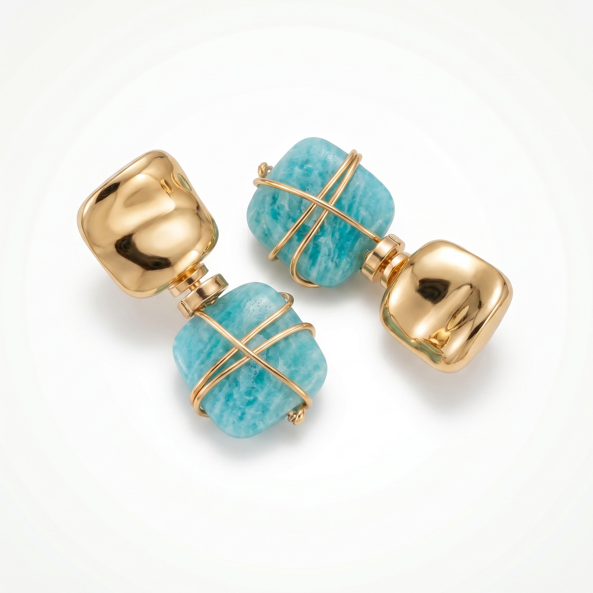 GAS BIJOUX - BOUCLES D'OREILLES RAINBOW SQUARE PETIT MODELE DORÉES - AMAZONITE
