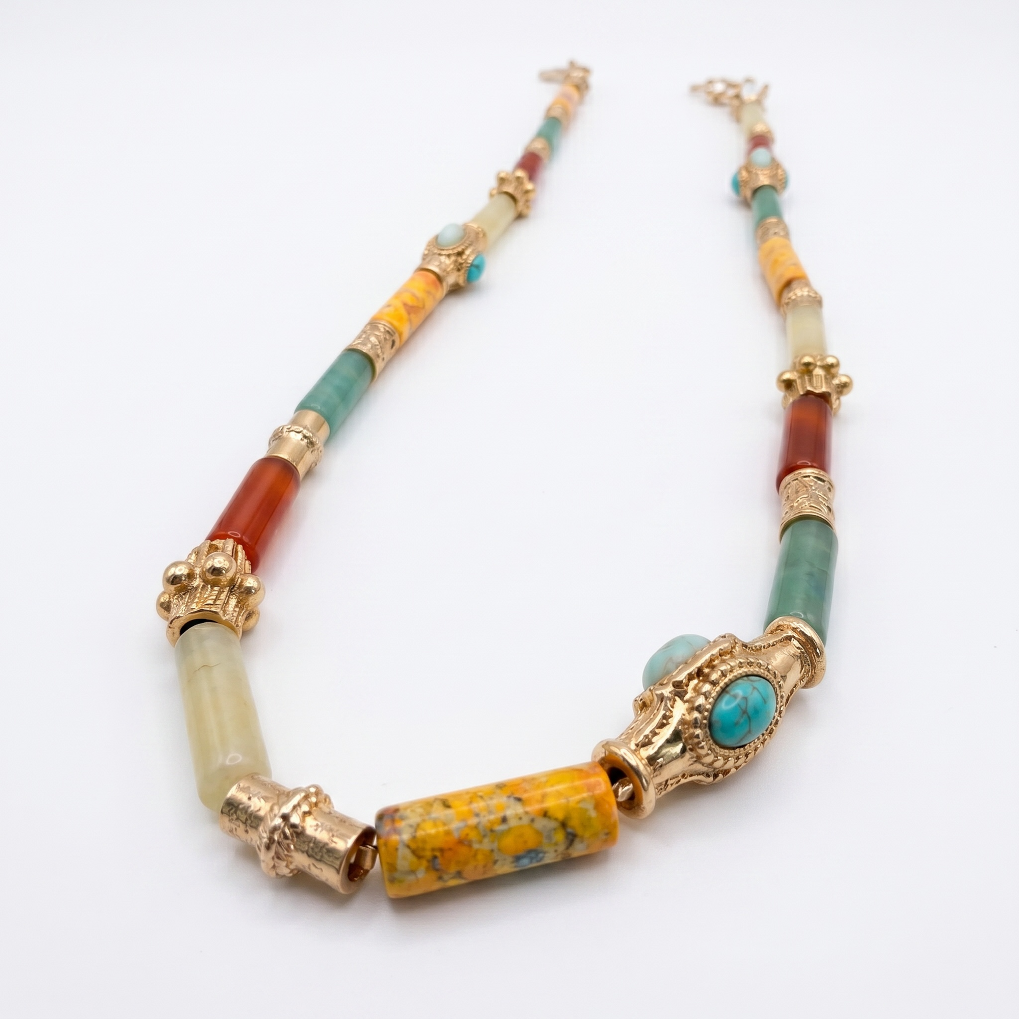 GAS BIJOUX - COLLIER KALI DORE - TURQUOISE, JASPE JAUNE, CORNALINE, AVENTURINE VERTE OU QUARTZ TEINTEE