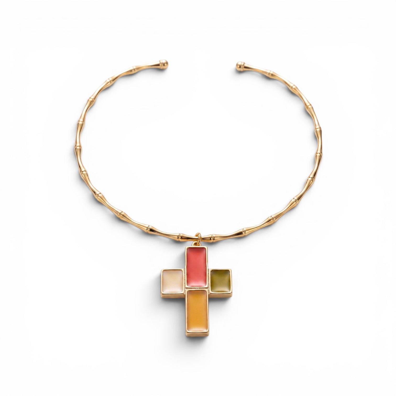 GAS BIJOUX - COLLIER BAMBOU DORE CROIX EMAILLÉE