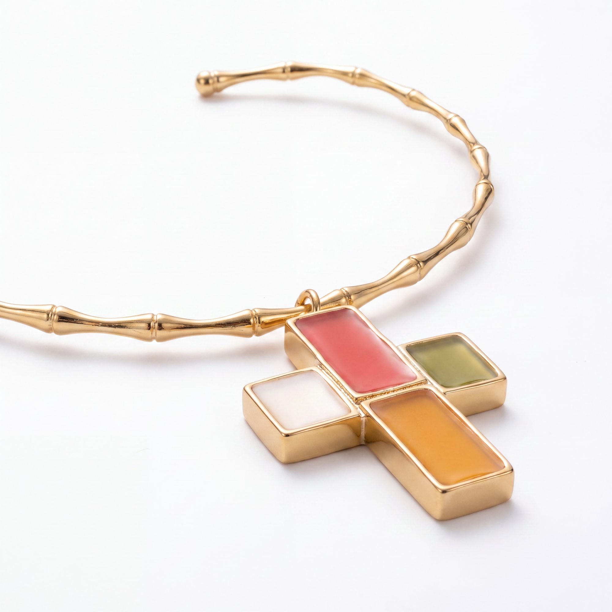 GAS BIJOUX - COLLIER BAMBOU DORE CROIX EMAILLÉE