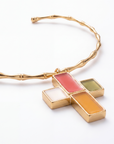 GAS BIJOUX - COLLIER BAMBOU DORE CROIX EMAILLÉE