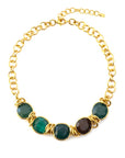 GAS BIJOUX - COLLIER SIRENA doré à l'or fin - Aventurine verte, Agate verte, Agate noire (Onyx), Labradorite, Jaspe rouge sombre