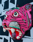 Masque décoration murale Inde tigre rose 21cm papier mâché