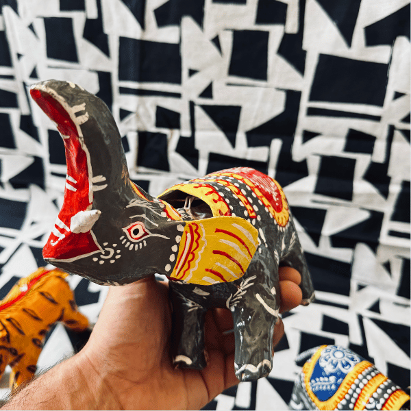 Statuette Éléphant Tête Articulée, Papier Mâché, Inde