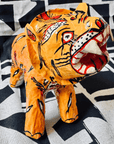 Statuette Tigre Tête Articulée, Papier Mâché, Inde