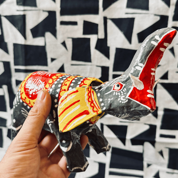 Statuette Éléphant Tête Articulée, Papier Mâché, Inde