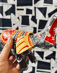 Statuette Éléphant Tête Articulée, Papier Mâché, Inde