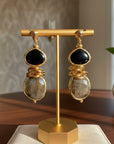 GAS BIJOUX - Boucles d'oreilles dorées à l'or fin - Onyx et Labrodorite