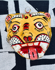 Masque décoration murale Inde tigre jaune 10cm papier mâché