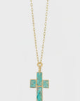 GAS BIJOUX - SAUTOIR CROIX serti doré à l'or fin - TURQUOISE